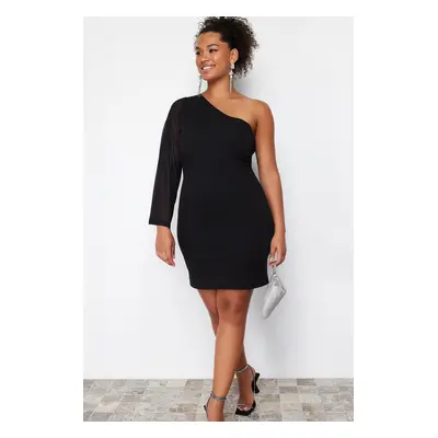 Trendyol Curve Black Single Sleeve Mini Knitted Dress