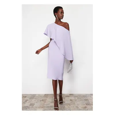 Trendyol Lilac Cape Detailed Woven Elegant Evening Dress