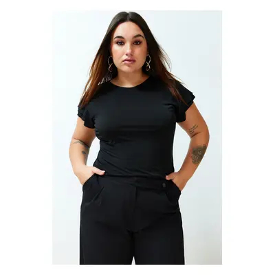 Trendyol Curve Black Sleeve Detailed Knitted Blouse