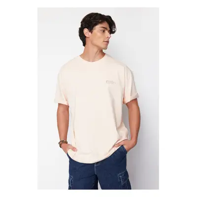 Trendyol Powder Oversize 100% Cotton Crew Neck Minimal Text Printed T-shirt