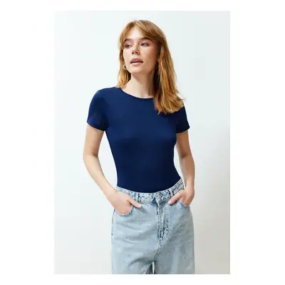 Trendyol Navy Blue Short Sleeve Stretchy Snap Fastener Knitted Bodysuit