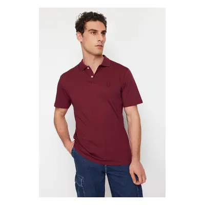 Trendyol Claret Red Regular/Normal Cut Deer Patterned Polo Neck T-shirt