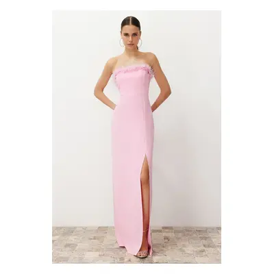 Trendyol Light Pink, Fitted, Knitted Woven Evening Dress