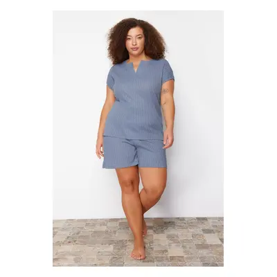 Trendyol Curve Blue V-Neck Camisole Knitted Pajama Set