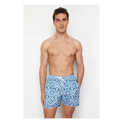 Trendyol Gray Standard Size Geometric Printed Swim Shorts