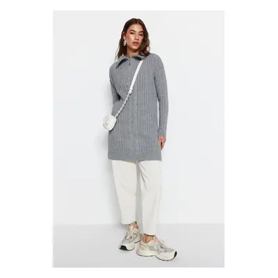 Trendyol Gray Thessaloniki Braided Zipper Knitwear Sweater