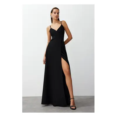 Trendyol Black Slit Detailed Woven Long Elegant Evening Dress