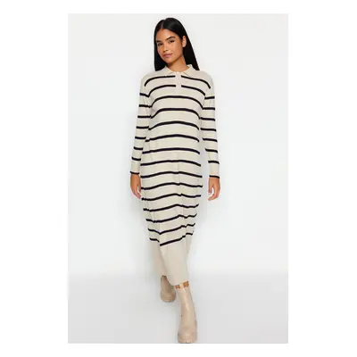 Trendyol Indigo Polo Neck Striped Knitwear Dress