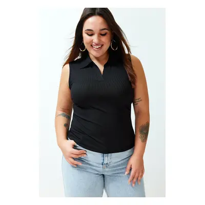 Trendyol Curve Black Fitted Polo Neck Flexible Knitted Blouse