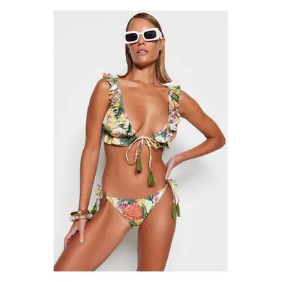 Trendyol Tropical Patterned Triangle Frilly Bikini Set