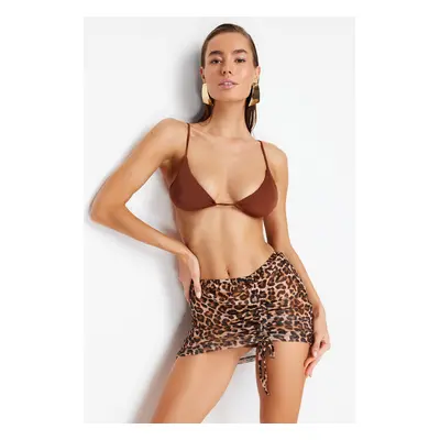 Trendyol Leopard Patterned Mini Knitted Pleated Mesh Beach Pareo