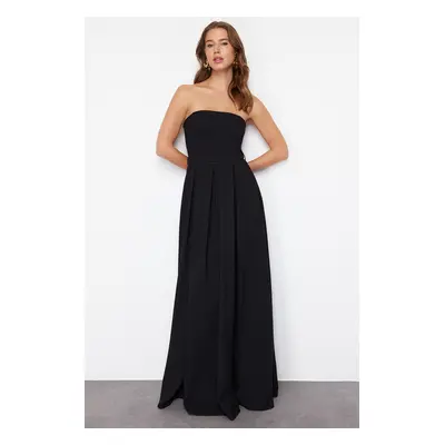 Trendyol Black A-Cut Strapless Woven Long Evening Dress