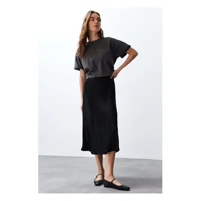 Trendyol Black A-line Satin Fabric Midi Length Woven Skirt