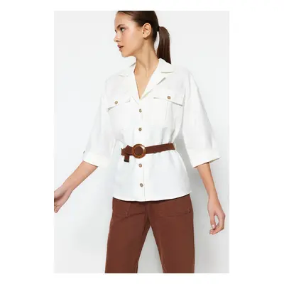 Trendyol Weaving Ecru Shirt With Straw Belt