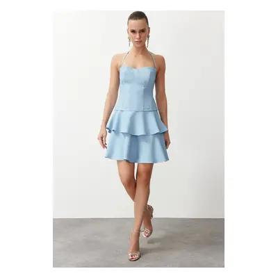 Trendyol Light Blue A-Line Woven Short Elegant Evening Dress