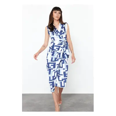 Trendyol Multicolor Double Breasted Collar A-line Satin Midi Woven Dress