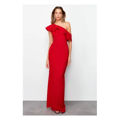 Trendyol Red Flounce Detailed Woven Elegant Evening Dress