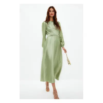 Trendyol Light Green Cross Tie Detailed Satin Look Evening Dress