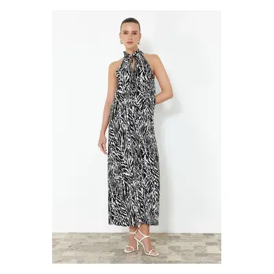 Trendyol Black Animal Patterned Halter Neck Viscose Maxi Woven Dress