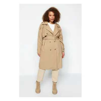 Trendyol Curve Light Khaki Waist Belted Gabardine Seasonal Trench Coat