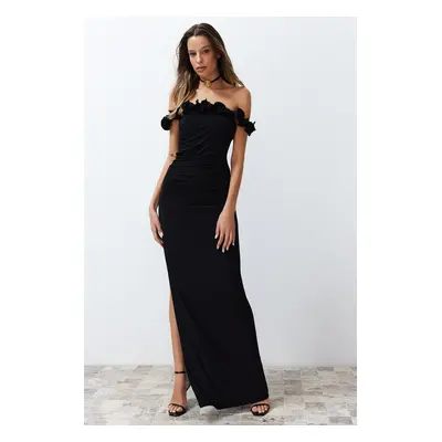 Trendyol Black Body-fitting Knitted Long Elegant Evening Dress