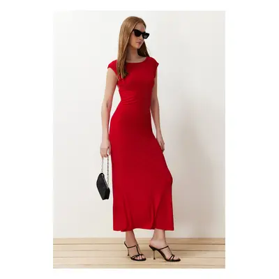 Trendyol Red Backless Fitted Knitted Flexible Maxi Pencil Dress