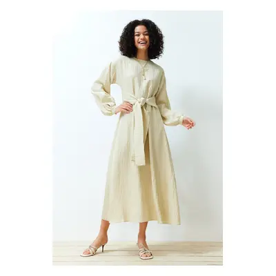 Trendyol Beige Front Tie Woven Dress