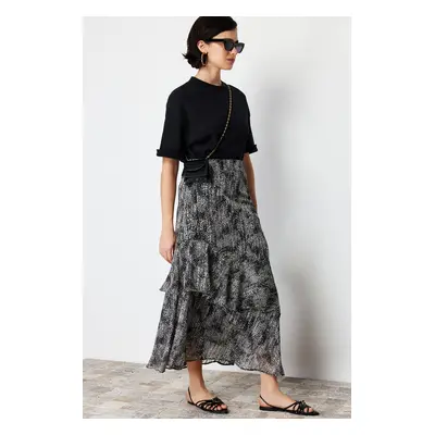 Trendyol Black Animal Patterned Lined Woven Skirt