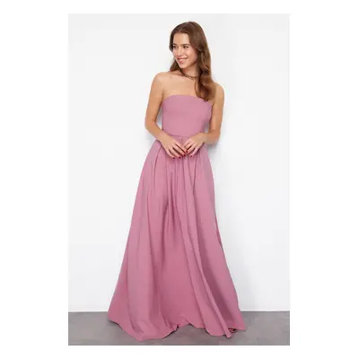 Trendyol Dusty Rose A-Cut Strapless Woven Long Evening Dress