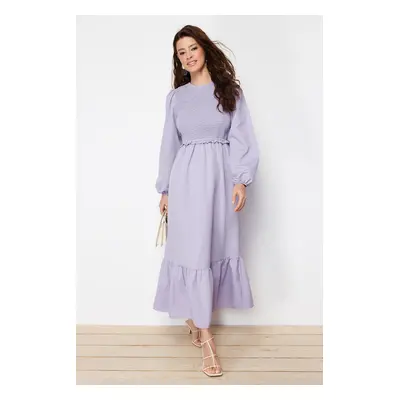 Trendyol Purple Gipe Detailed Crew Neck Woven Dress