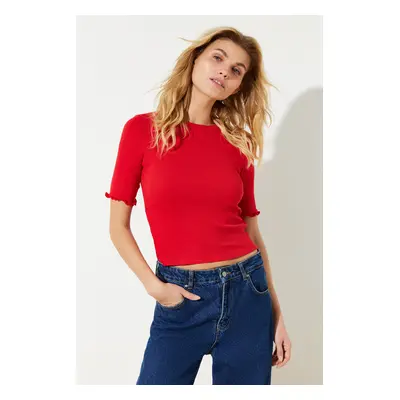 Trendyol Red Ribbed Fitted Crew Neck Stretchy Knitted Blouse