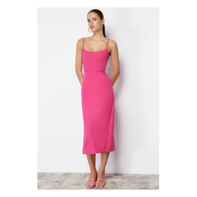 Trendyol Fuchsia Cut Out Detailed Slit Body Fitted Strap Midi Flexible Knitted Pencil Dress