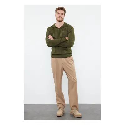 Trendyol Khaki Slim Slim Fit Polo Collar Plain Knitwear Sweater