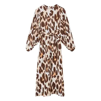 Trendyol Brown Leopard Patterned Balloon Sleeve Woven Dress