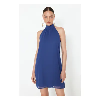 Trendyol Saks Straight Cut Halter Neck Mini Chiffon Lined Woven Dress