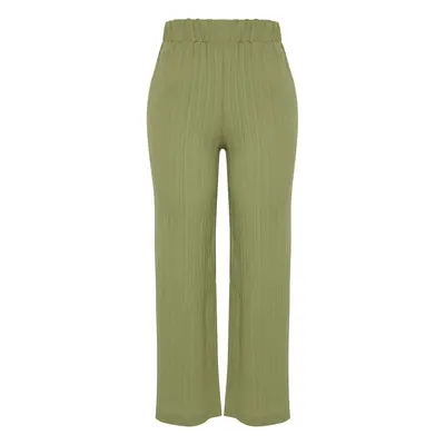 Trendyol Curve Khaki Slit Detailed High Waist Wrapped Wide Leg Beach Wear Woven Trousers