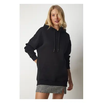 Happiness İstanbul Women's Black Hooded Knitted Sweatshirt