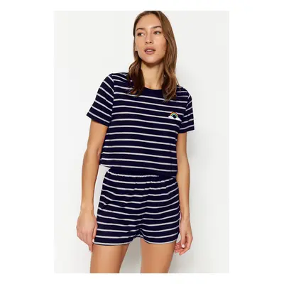 Trendyol Navy Blue Rainbow Printed T-shirt-Shorts Knitted Pajamas Set