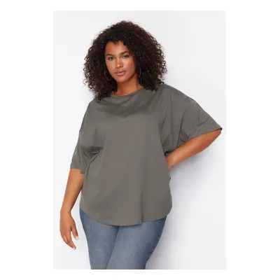 Trendyol Curve Anthracite 100% Cotton More Sustainable Oversize Knitted T-shirt