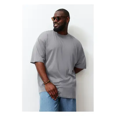 Trendyol Plus Size Gray Oversize/Wide Cut 100% T-Shirt