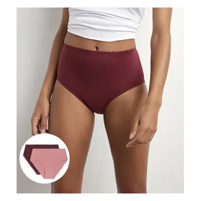 Sada dvou dámských kalhotek ve vínové a růžové barvě DIM Body touch highwaist brief