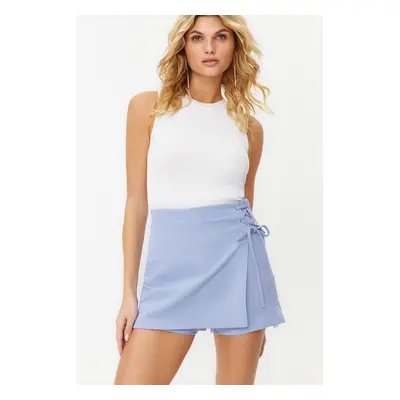 Trendyol Blue Lacing and Eyelet Detail Woven Short Skirt