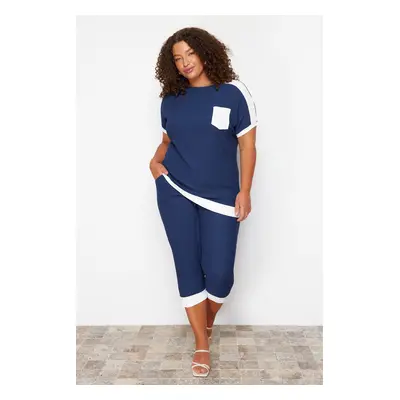 Trendyol Curve Navy Blue Knitted Plus Size Two Piece Set