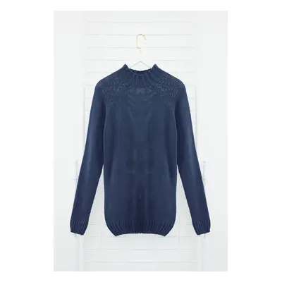 Trendyol Indigo Slim Fit Slim Cut Half Turtleneck Raglan Sleeve Basic Knitwear Sweater