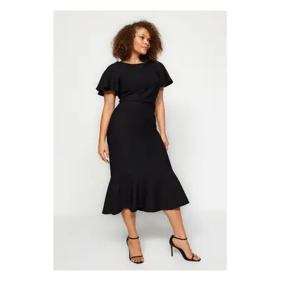 Trendyol Curve Black Woven Dress with Ruffles on the sleeves