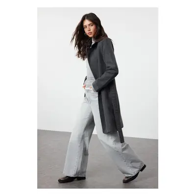 Trendyol Anthracite Belted Long Wool Cashmere Coat