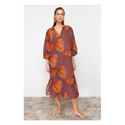 Trendyol Fish Pattern Wide Pattern Midi Woven Beach Dress