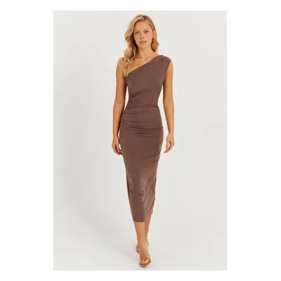 Cool & Sexy Women's Mink Gathered One-Shoulder Midi Dress