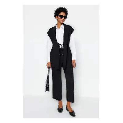 Trendyol Black Inside Tie Linen Look Kimono-Pants Woven Suit