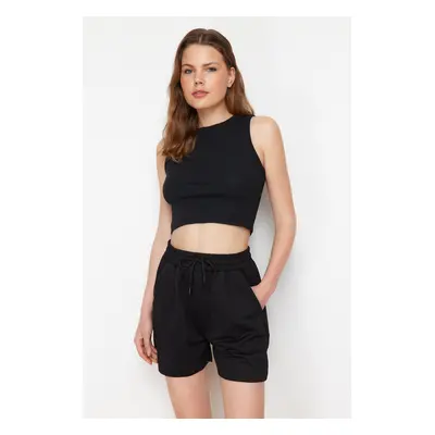 Trendyol Black Ribbed Tank Top and Shorts Flexible Knitted Tank Top Shorts Bottom-Top Set